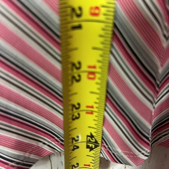 Express Pink Black White Striped Button Down Shirt Stretch Career Y2K Preppy - Picture 13 of 13